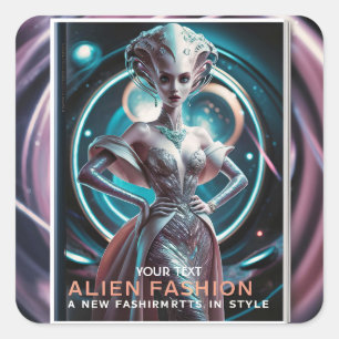 Pegatina Cuadrada Fantasy Cute Alien Fashion Magazine