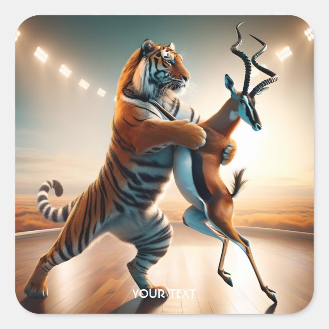 Pegatina Cuadrada Fantasy Cute Antelope Tiger Tango (Anverso)