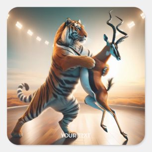Pegatina Cuadrada Fantasy Cute Antelope Tiger Tango