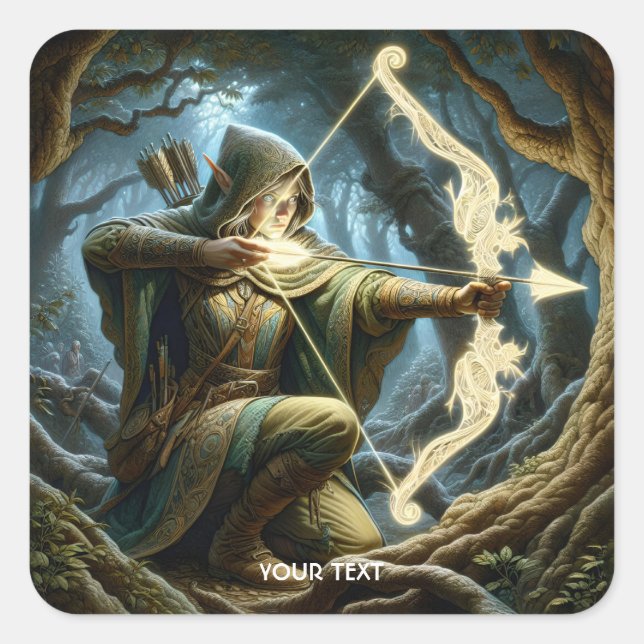 Pegatina Cuadrada Fantasy Cute Archer Bow Arrow (Anverso)