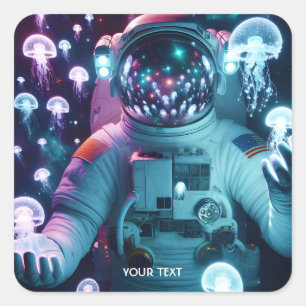 Pegatina Cuadrada Fantasy Cute Astronauta Espacio de medusas