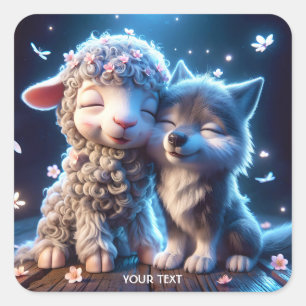 Pegatina Cuadrada Fantasy Cute Babies Lobo de oveja