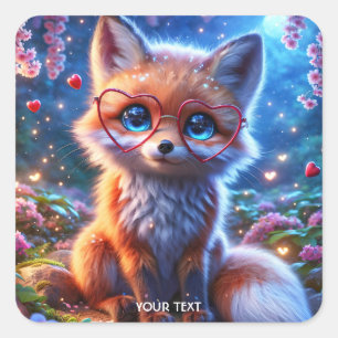 Pegatina Cuadrada Fantasy Cute Baby Fox Glass
