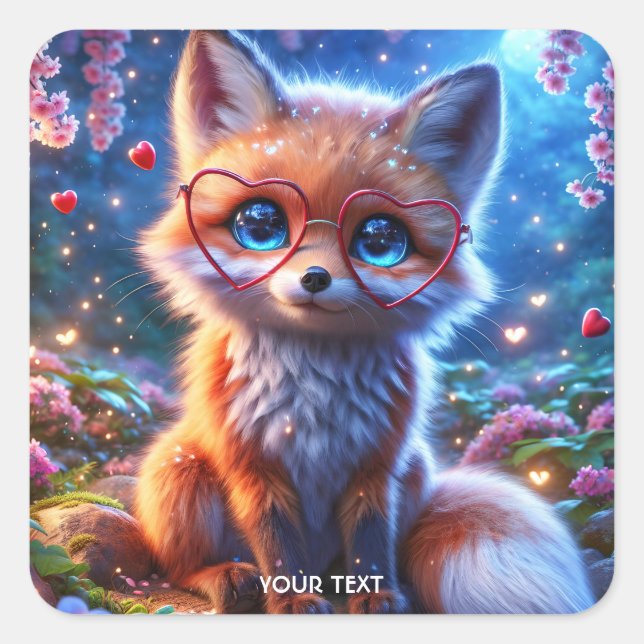 Pegatina Cuadrada Fantasy Cute Baby Fox Glass (Anverso)