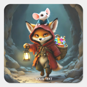 Pegatina Cuadrada Fantasy Cute Baby Fox Mouse