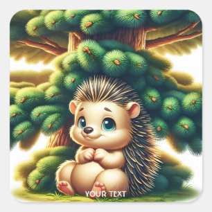 Pegatina Cuadrada Fantasy Cute Baby Porcupine Tree
