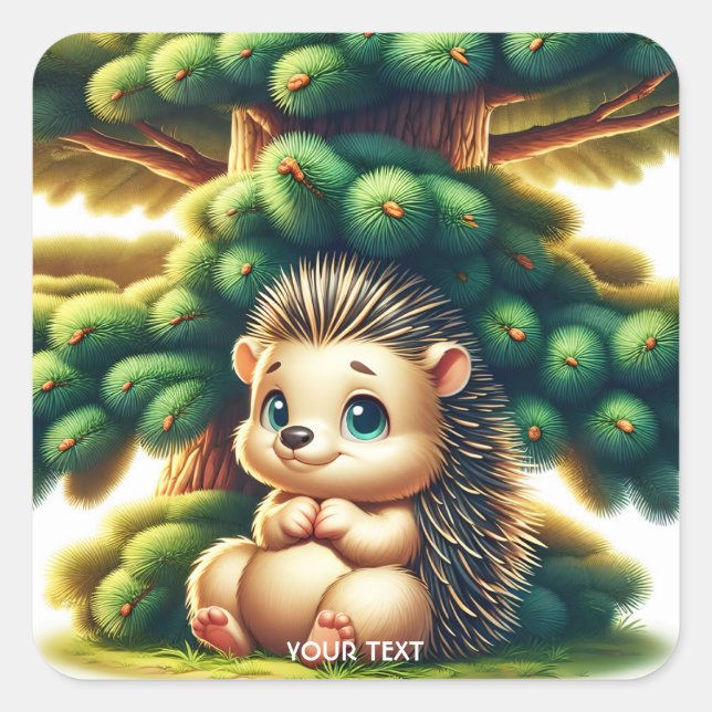Pegatina Cuadrada Fantasy Cute Baby Porcupine Tree (Anverso)