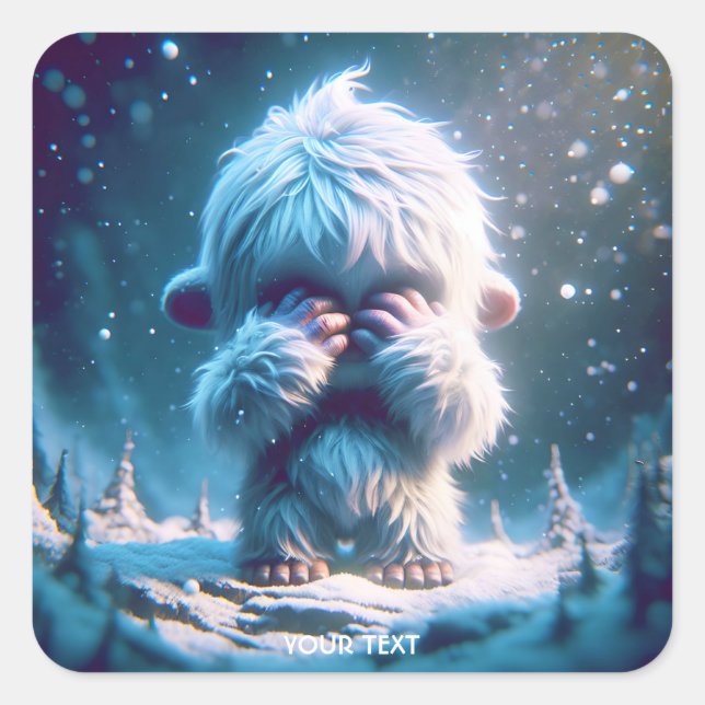Pegatina Cuadrada Fantasy Cute Baby Yeti Winter (Anverso)