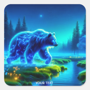 Pegatina Cuadrada Fantasy Cute Bear River Meadow