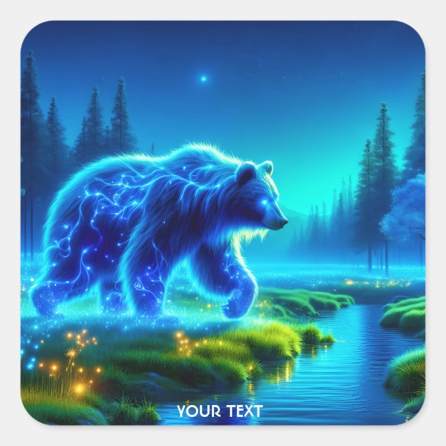 Pegatina Cuadrada Fantasy Cute Bear River Meadow (Anverso)