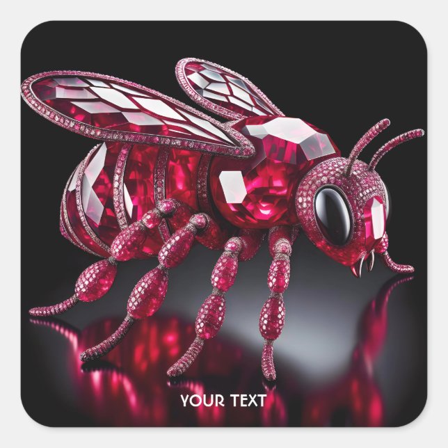 Pegatina Cuadrada Fantasy Cute Bee Ruby Diamonds (Anverso)