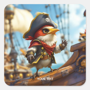 Pegatina Cuadrada Fantasy Cute Bird Captain Pirate