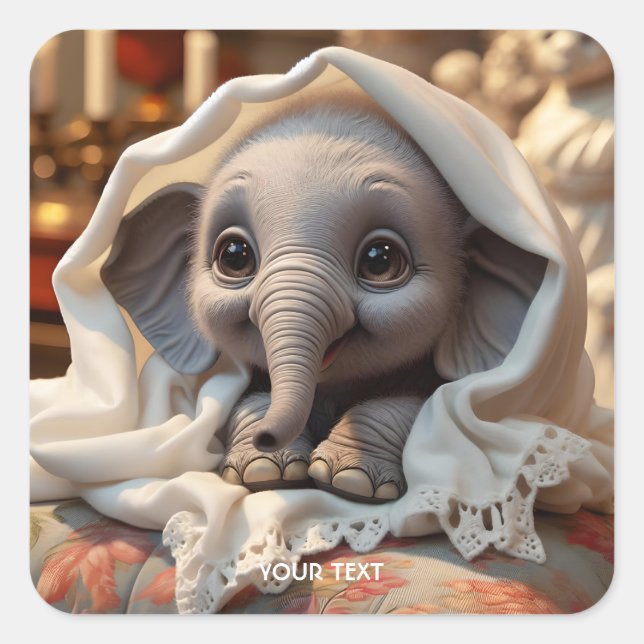 Pegatina Cuadrada Fantasy Cute Blanket Baby Elephant (Anverso)