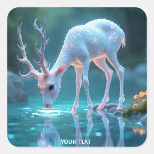 Pegatina Cuadrada Fantasy Cute Blue Baby Deer
