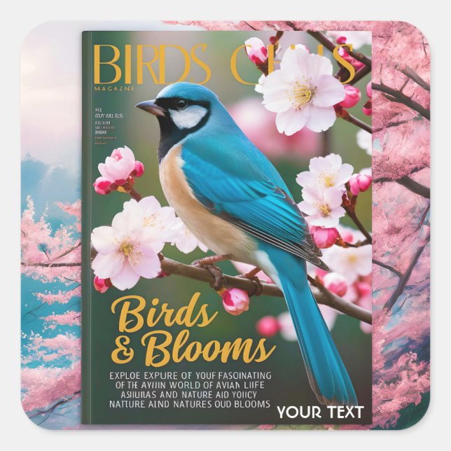 Pegatina Cuadrada Fantasy Cute Blue Bird Magazine (Anverso)
