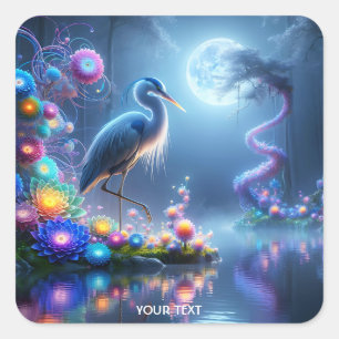 Pegatina Cuadrada Fantasy Cute Blue Heron Lake