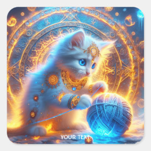 Pegatina Cuadrada Fantasy Cute Blue Kitten Fireflakes