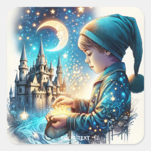 Pegatina Cuadrada Fantasy Cute Blue Pajamas Child