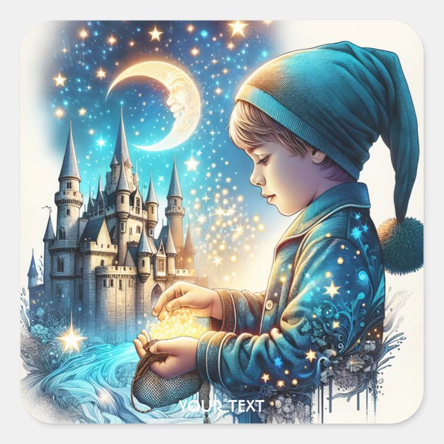 Pegatina Cuadrada Fantasy Cute Blue Pajamas Child (Anverso)
