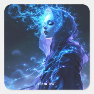 Pegatina Cuadrada Fantasy Cute Blue Violet Chica