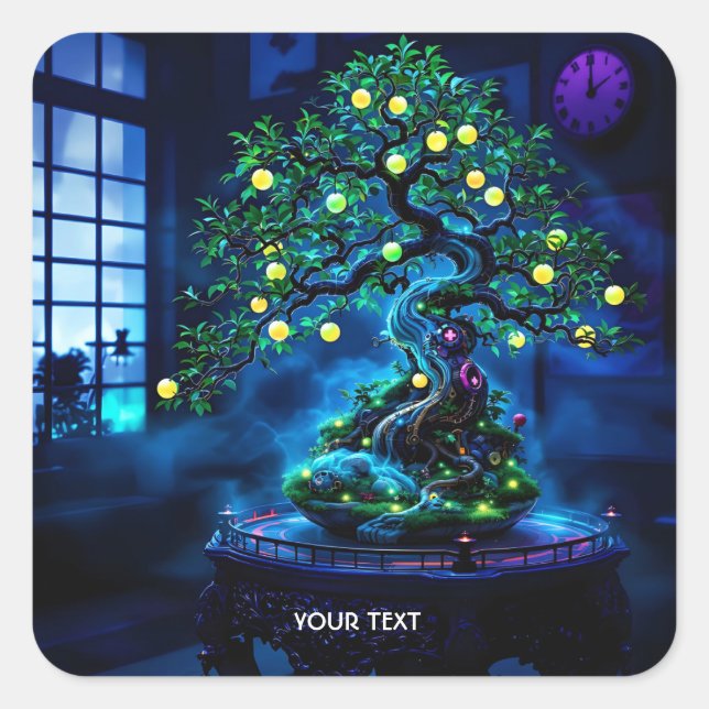 Pegatina Cuadrada Fantasy Cute Bonsai Tree Lights (Anverso)