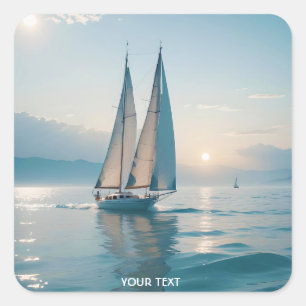 Pegatina Cuadrada Fantasy Cute Bote Sea Sun