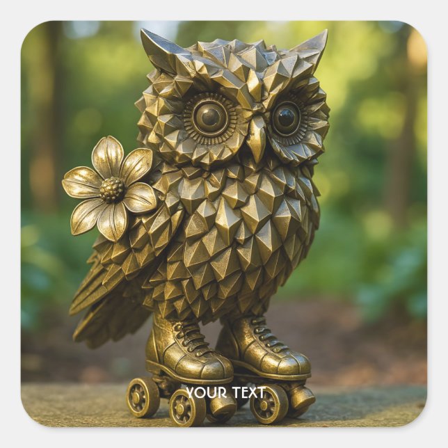 Pegatina Cuadrada Fantasy Cute Brass Owl Skates (Anverso)