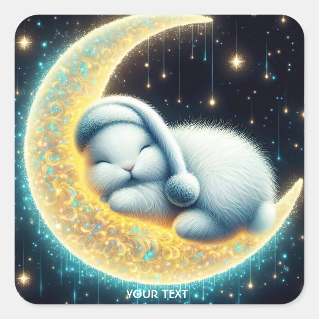 Pegatina Cuadrada Fantasy Cute Bunny Crescent Moon (Anverso)