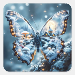 Pegatina Cuadrada Fantasy Cute Butterfly champiñones invierno