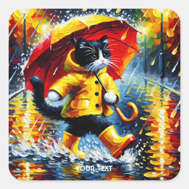 Pegatina Cuadrada Fantasy Cute Cat Boots Umbrella (Anverso)