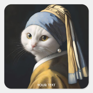 Pegatina Cuadrada Fantasy Cute Cat Pearl Earring