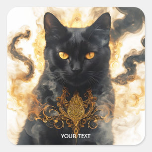 Pegatina Cuadrada Fantasy Cute Cat Smoke negro