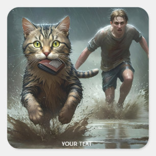 Pegatina Cuadrada Fantasy Cute Cat Wallet Boy