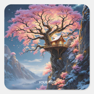 Pegatina Cuadrada Fantasy Cute Cherry Blossom Tree