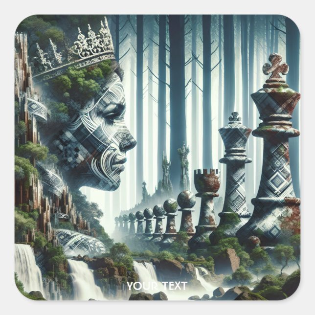 Pegatina Cuadrada Fantasy Cute Chess Forest Moss (Anverso)