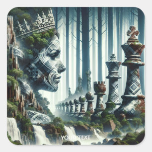Pegatina Cuadrada Fantasy Cute Chess Forest Moss