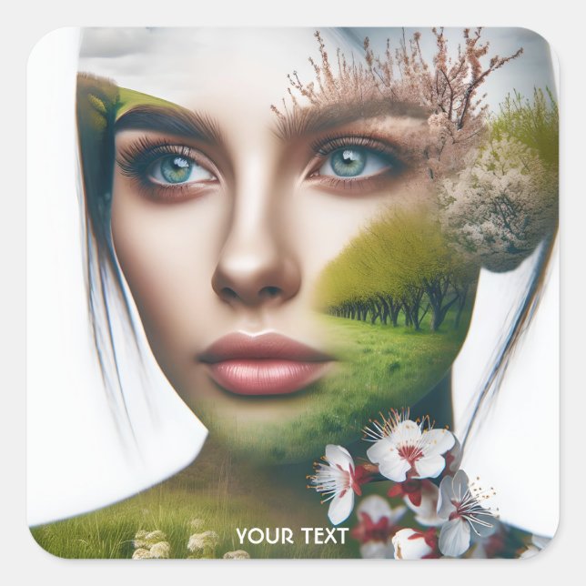 Pegatina Cuadrada Fantasy Cute Chica Face Spring (Anverso)