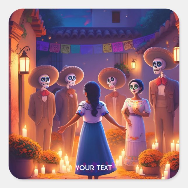 Pegatina Cuadrada Fantasy Cute Chica Ghostly Ancestores (Anverso)