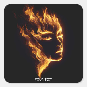 Pegatina Cuadrada Fantasy Cute Chica llama el fuego