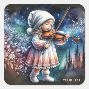 Pegatina Cuadrada Fantasy Cute Chica Music Violin