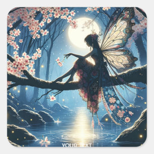 Pegatina Cuadrada Fantasy Cute Chica Sakura Tree