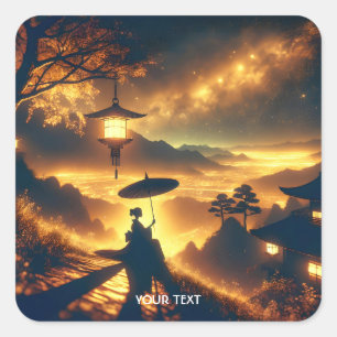 Pegatina Cuadrada Fantasy Cute Chica Silhouette Night