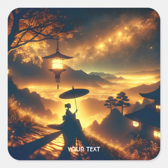 Pegatina Cuadrada Fantasy Cute Chica Silhouette Night (Anverso)