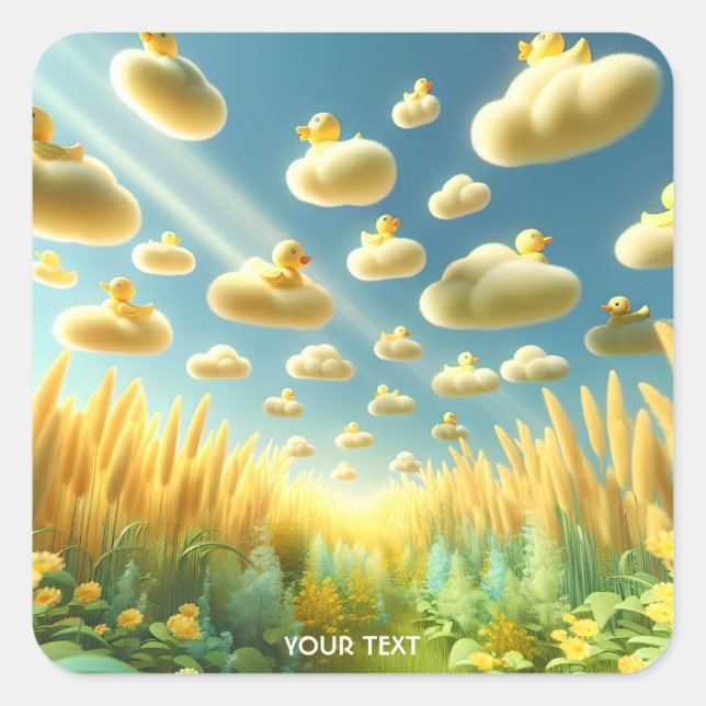 Pegatina Cuadrada Fantasy Cute Cloute Ducks Garden (Anverso)