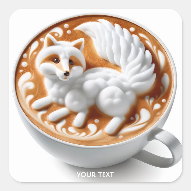 Pegatina Cuadrada Fantasy Cute Coffee Fox Cup (Anverso)