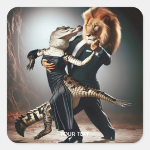 Pegatina Cuadrada Fantasy Cute Crocodile Lion Tango