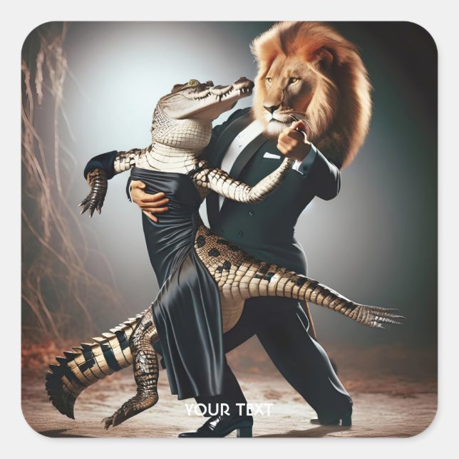 Pegatina Cuadrada Fantasy Cute Crocodile Lion Tango (Anverso)