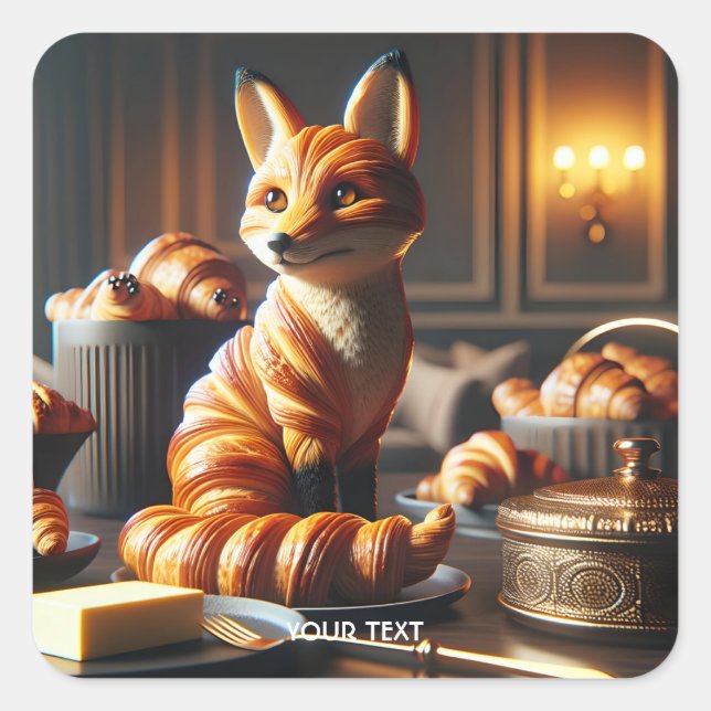 Pegatina Cuadrada Fantasy Cute Croissant Fox Butter (Anverso)