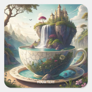 Pegatina Cuadrada Fantasy Cute Cup Castle Lake