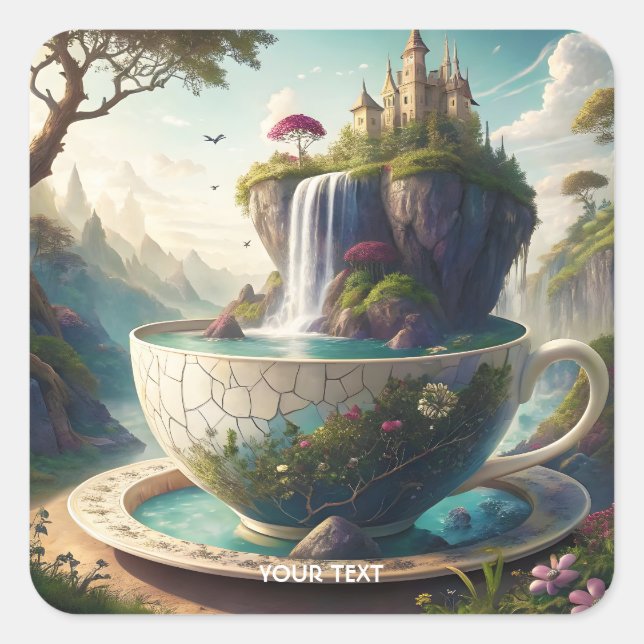 Pegatina Cuadrada Fantasy Cute Cup Castle Lake (Anverso)